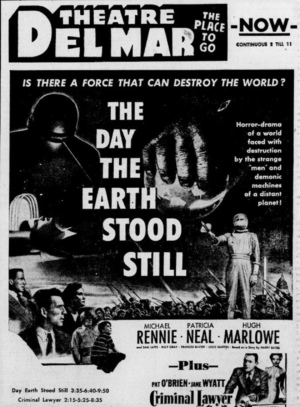 A 1951 newspaper advertisement for the film's theatrical run at the Del Mar Theatre in Santa Cruz, California